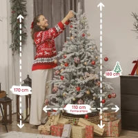 Albero di Natale Innevato Alto 180 cm con Rami Realistici e Base in Metallo Pieghevole