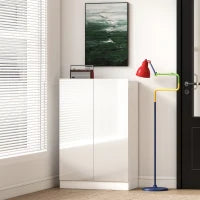 Scarpiera per Ingresso con 2 Porte, Chiusura Soft e Ripiani Regolabili per 20 Paia di Scarpe, Bianco Lucido