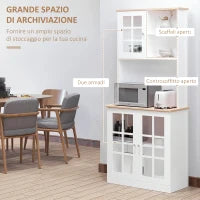 Credenza Moderna in Legno MDF Bianco con 2 Vetrinette e 1 Scaffale con Mensole Regolabili, 80 x 37 x 183 cm