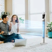 Ventilatore Colonna Oscillante Silenzioso 40 W con Telecomando, Pannello di Controllo Tattile, 3 Velocità, Ø18 x 78,5H cm, Bianco