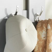 Mobile Appendiabiti 3 in 1 con Scarpiera e Specchio, Ganci e Cassetti, in Legno, 90x10x102 cm, Bianco e Grigio