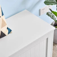 Panca Contenitore Multiuso in Legno MDF, 2 Maniglie e Apertura con Blocco di Sicurezza, 81x40x46cm, Bianco