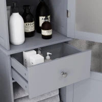 kleankin Mobile Colonna Bagno Salvaspazio con Armadietto, Cassetto e Ripiani in MDF, 40x27x171.5cm, Grigio