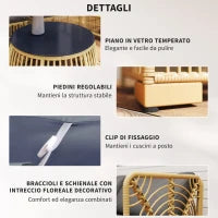 Set Salotto in Rattan da Giardino con Divano Modulabile, Cuscini e Tavolino da Caffè, Grigio