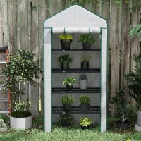 Serra da Giardino con 5 Ripiani e Porta Arrotolabile, Telo in PE Rinforzato Resistente, 90L x 49l x 193A cm, Bianco