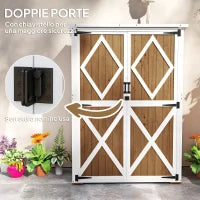 Capanno da Giardino in Legno di Abete con 2 Ripiani e 2 Porte, 116.5x57x159/167 cm, Marrone e Bianco