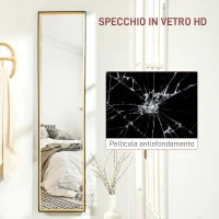 Specchio a Figura Intera con Supporto Posteriore e Cornice, in Legno e Vetro, 37x3x157 cm, Nero e Oro