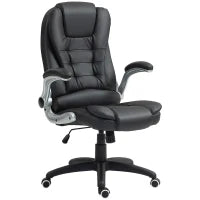 Sedia da Ufficio in Finta Pelle PU con Braccioli Ribaltabili, Schienale Alto e Dondolo, Nero