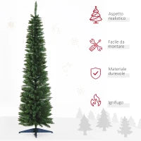 Albero di Natale Slim Artificiale 210 cm con Rami Realistici, Albero di Natale Alto e Stretto con Base Pieghevole, Verde