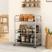 Carrello Multiuso a 4 Livelli con Ripiano Centrale Regolabile e Bordi Rialzati, in Acciaio Inox, 60x35x77 cm
