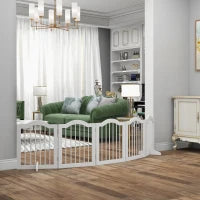 Cancello per Cani, 5 Pannelli, Pieghevole, Flessibile, Legno Massello e MDF, 254.5x29.5x61 cm, Bianco