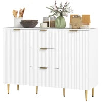 Buffet mobile da cucina con 3 cassetti, ripiani regolabili, armadi a pannelli a coste, 120 x 40 x 90 cm, bianco