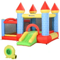 Castello Gonfiabile Gigante e Rimbalzante per Bambini 3-8 Anni con Scivolo, Piscina e Canestro, 280cmx260cmx210cm
