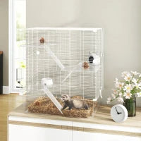 Gabbia per Roditori Multilivello con Accessori Inclusi, in Acciaio, PET e PS, 73x47x80 cm, Bianco