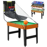 Tavolo multigioco 5-in-1, 53 accessori, funzione calcio balilla, hockey da tavolo, ping-pong, biliardo e basket, Noce