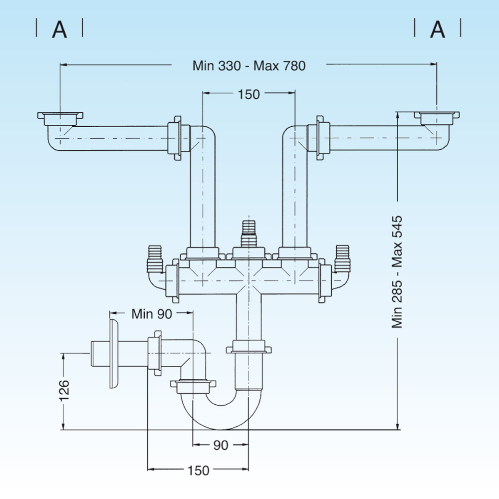 Sifone lira salvaspazio 2 vie attacco plastica bianco