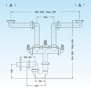 Sifone lira salvaspazio 2 vie attacco plastica bianco