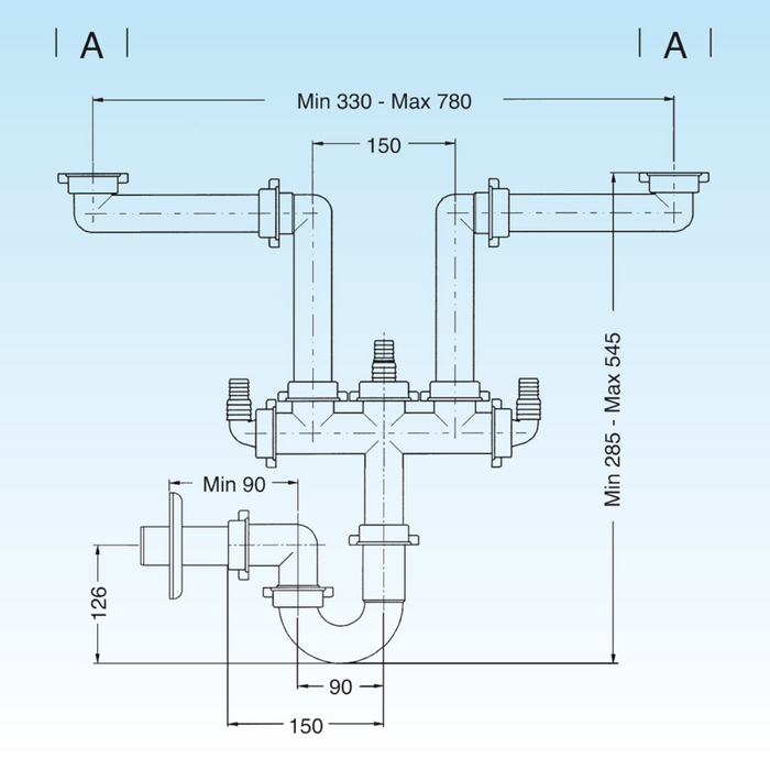 Sifone lira salvaspazio 2 vie attacco plastica bianco