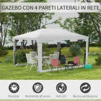 Gazebo da Giardino 4x3 m con Zanzariera e 2 Ingressi, in Metallo e PE, Bianco e Nero