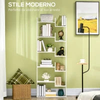 Libreria Moderna a 6 Livelli con 11 Scaffali Aperti per Studio e Soggiorno, 61x23x162.6 cm, Bianco