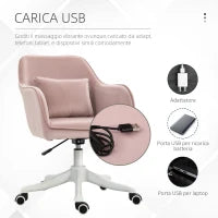Vinsetto Sedia da Ufficio Massaggiante a 2 Punti con Cuscino e Braccioli, in Tessuto, 57x70x78-86 cm, Rosa