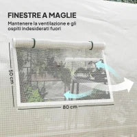 Serra a Tunnel 6x3 m con 2 Ingressi e 8 Finestre, in PE, Poliestere e Acciaio Zincato, Bianco e Verde