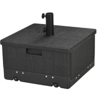 Base per Ombrellone, Tavolino da Giardino, Fioriera con Fori di Drenaggio, Ruote e Maniglie, PE e Metallo, Nero