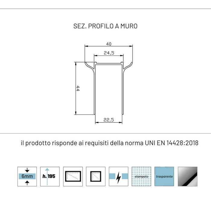 Lato fisso per porta pieghevole edera lf110t 6 millimetri chrome ix box shower *** misure 67-70xh195 cm stampato, con...