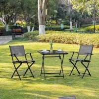 Set da Giardino per 2 Persone con 1 Tavolo e 2 Sedie Pieghevoli, Set per Terrazze, in Metallo, Nero e Grigio
