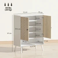 Scarpiera con Mensole Regolabili e Compartimento Aperto per 15 Paia di Scarpe, Bianco e Legno Naturale