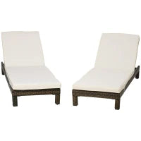 Set 2 Lettini Prendisole in Rattan PE con Cuscino e Schienale 5 Reclinazioni, 196x60x22cm