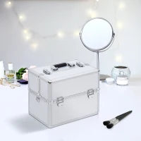 Valigetta Porta Trucchi a 3 Livelli con 2 Serrature, in Alluminio, MDF ed EVA, 36.5x24x29 cm, Argento