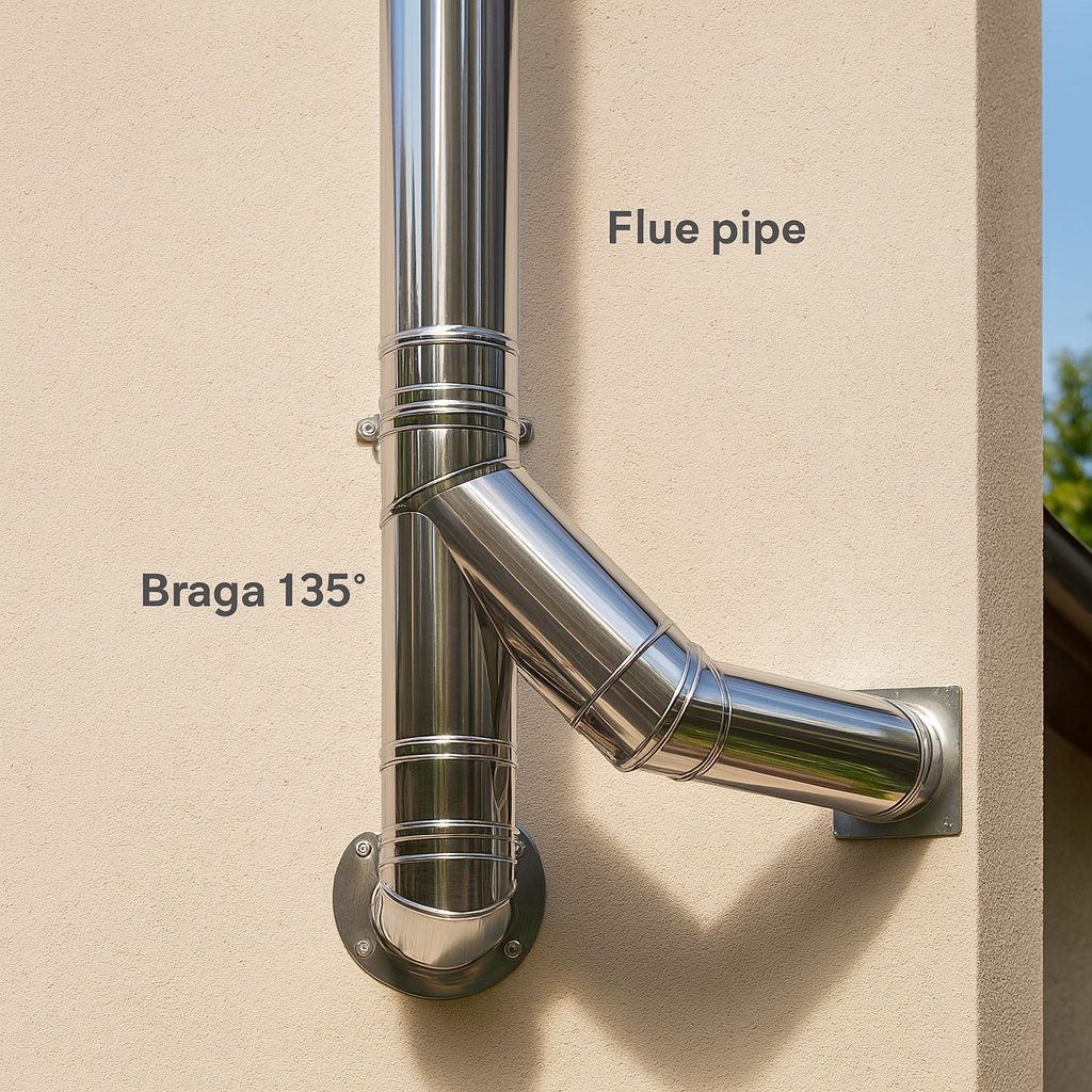 Raccordo braga 135° doppia parete metallica spessore 0,5 mm canna fumaria *** misura Ø 150/200 mm, confezione 1