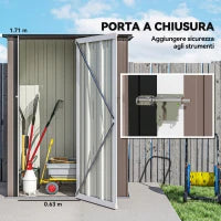 Casetta da Giardino in Acciaio con Porta con Chiavistello, 143x89x186cm, Marrone