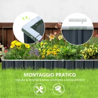 Aiuola Rialzata, Modulabile r Senza Fondo in Acciaio Zincato, 258x90x30 cm, Grigio Scuro