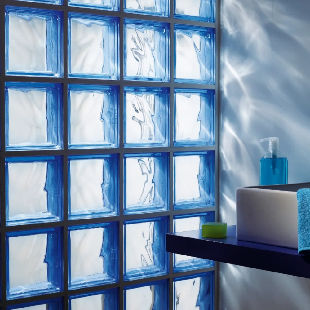 Vetromattone effetto ondulato blu diffusione luminosa naturale 190 x 190 x 80 mm