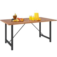 Tavolo da Giardino 160x90 cm in Legno di Acacia e Acciaio con Piano a Doghe, Teak