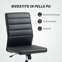 Sedia da Ufficio Ergonomica e Regolabile con Schienale Ricurvo, in Pelle PU e Acciaio, 58x53x97-107 cm, Nero