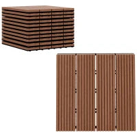 Set 11 Piastrelle per Esterni ad Incastro Antiscivolo in HDPE Riciclato, 30x30x2.2 cm, Marrone
