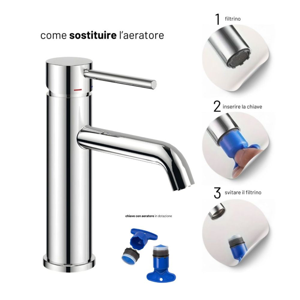 Miscelatori bagno lavabo e bidet serie jazz con leva in metallo e piletta facile installazione *** finitura- cromo, c...