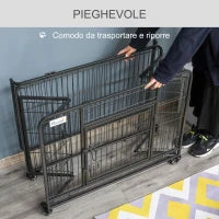 Kennel Gabbia per Cani Pieghevole Doppia Porta con Blocco 4 Ruote con Freno e Fondo Rimovibile, 109.5x71x78cm