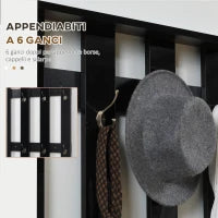 Set Appendi Abiti da Ingresso con Specchio e Scarpiera per 8 Paia di Scarpe, Nero Lucido