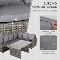 Salotto da Giardino Set 3 Pz con 2 Divani da Esterno e 1 Tavolo da Giardino in Rattan Sintetico Grigio