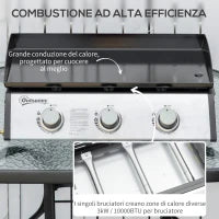 Piastra Barbecue a Gas Antiaderente da Tavolo con 3 Bruciatori da 3kW, 62x46x21cm, Nero