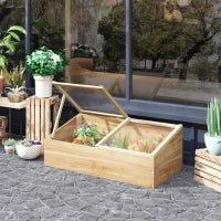 Mini Serra da Giardino Serra per semenzai dim. 100L x 50l x 36H cm Tetto 2 falde apribili separatamente Pannelli in Policarbonato Legno di Abete pre-olio