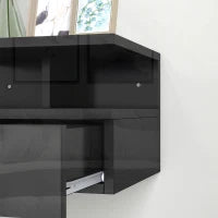 Set da 2 Comodini Moderni Sospesi con Cassetto e Mensola in Legno 35x32x22.5cm, Nero Lucido