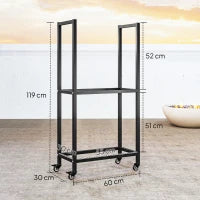 Portalegna da Esterno e Interno a Due Livelli con Ruote in Acciaio Rinforzato, 60x30x119 cm, Nero