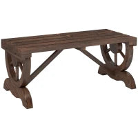 Panca a 2 Posti da Esterno in Legno di Abete con Effetto Bruciato (98x50x39.5cm) Gambe con Design a Ruota(Ø41cm)