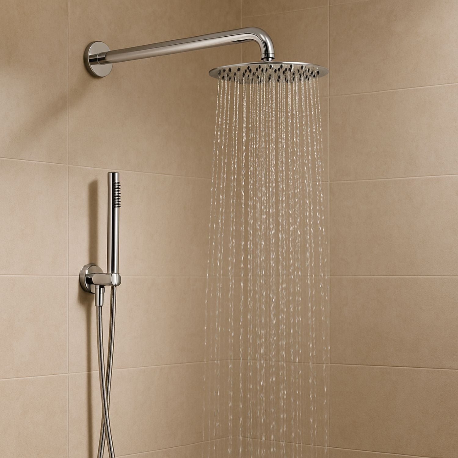 Set per doccia soffione tondo in acciaio inox 250 millimetri effetto spazzolato *** confezione 1