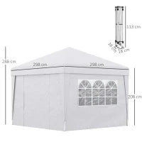 Gazebo Pieghevole 3x3 m con Altezza Regolabile, con Design Pop Up e Finestre, Bianco